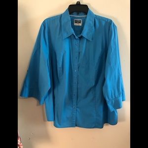 Blue button down 3/4 sleeve blouse